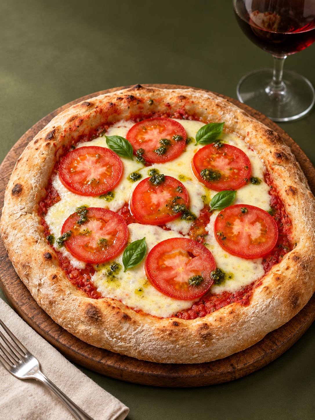 Pizza Margarita con tomate fresco y albahaca